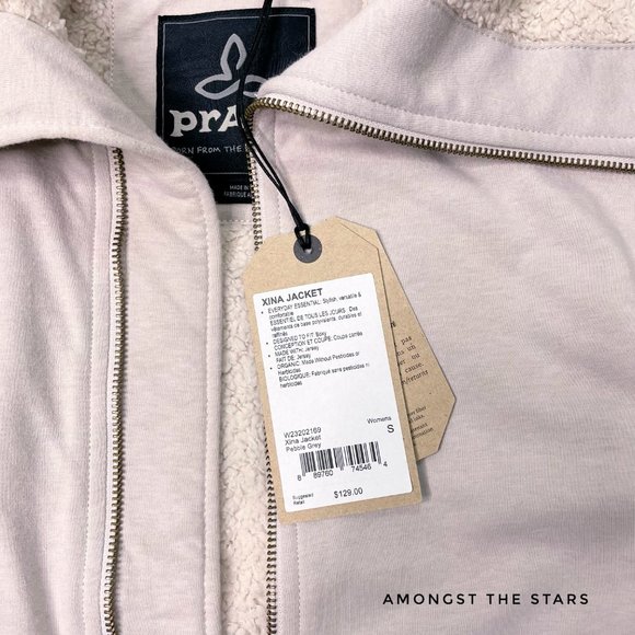 prAna Xina Sherpa Fleece Moto Pebble Grey Jacket - Picture 6 of 8